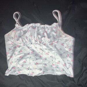 SHEIN Pink and White Ruched Camisole Top